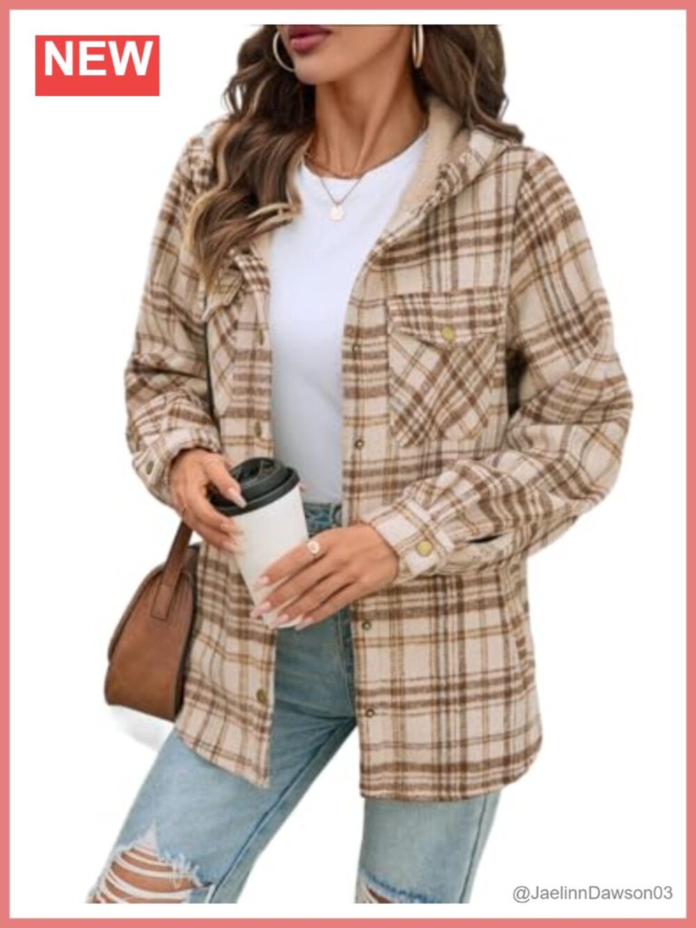 Women's Plaid Flannel Shacket Sherpa Lined Hooded Button Up Coat